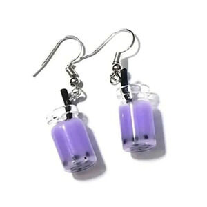Silly Cute Purple Bubble Tea Jar Drop Earrings NWT